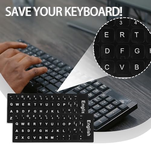 Keyboard Letter Stickers, 4 Pcs Universal English Laptop Keyboard Stickers Replacement with Matte Black Background and White Lettering for PC Computer Laptop Desktop