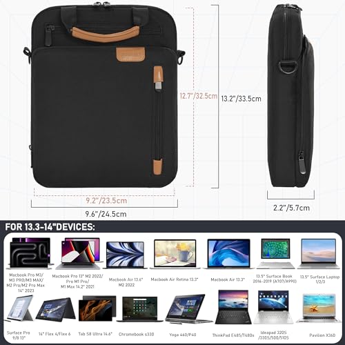 13.3-14 Inch Laptop Sleeve Bag Padded Protective Travel Carrying Case | Fits MacBook Neo 13" (A18 Pro), MacBook Pro 14" M5/M4/M3/M2, MacBook Air 13.6"/14" M5/M4/M3/M2, Surface Pro AI PC/9/8 13" - color: Black, size: 13.3-14 Inch
