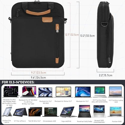 13.3-14 Inch Laptop Sleeve Bag Padded Protective Travel Carrying Case | Fits MacBook Neo 13" (A18 Pro), MacBook Pro 14" M5/M4/M3/M2, MacBook Air 13.6"/14" M5/M4/M3/M2, Surface Pro AI PC/9/8 13" - color: Black, size: 13.3-14 Inch