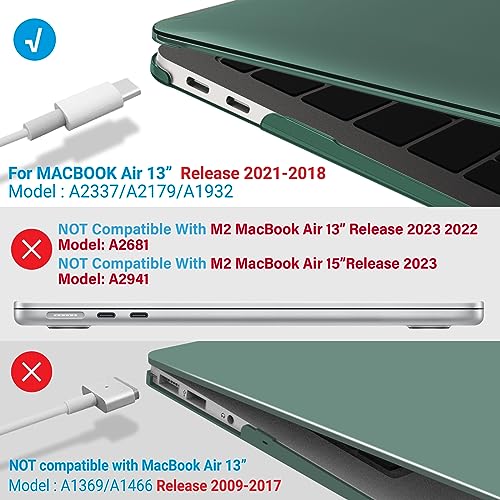 IBENZER Compatible with New MacBook Air 13 inch Case 2022 2021 2020 M1 A2337 A2179 A1932, Plastic Hard Shell Case for Mac Air 13 Retina Display with Touch ID (2018-2022),MidnightGreen,AT13MTGN - color: Midnight Green
