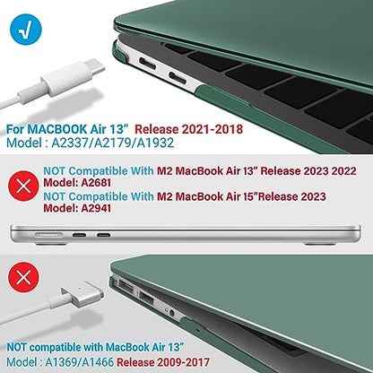 IBENZER Compatible with New MacBook Air 13 inch Case 2022 2021 2020 M1 A2337 A2179 A1932, Plastic Hard Shell Case for Mac Air 13 Retina Display with Touch ID (2018-2022),MidnightGreen,AT13MTGN - color: Midnight Green