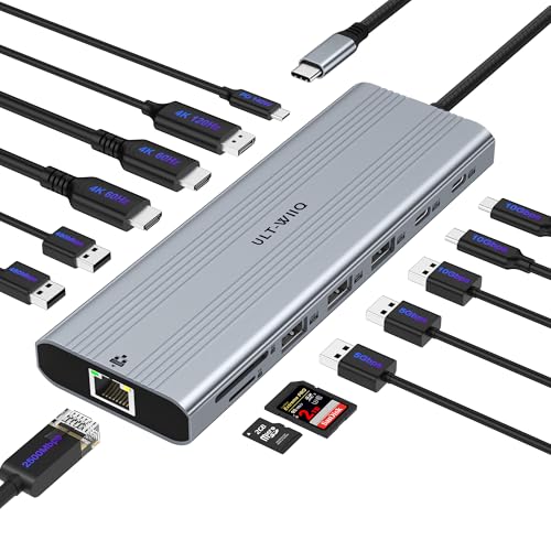 14-in-1 USB C Docking Station with 140W PD 3.1, Triple Display Docking Station (DP 1.4 + Dual HDMI 4K), 2.5Gb Ethernet Hub, 10Gbps Data Premium Laptop Docking Station for MacBook Pro, Dell XPS, HP