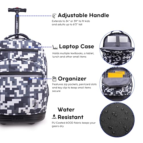 J World Sundance Laptop Rolling Backpack for Girls Boys. Roller Bookbag with Wheels, 20 Inch, Camo - color: Camo