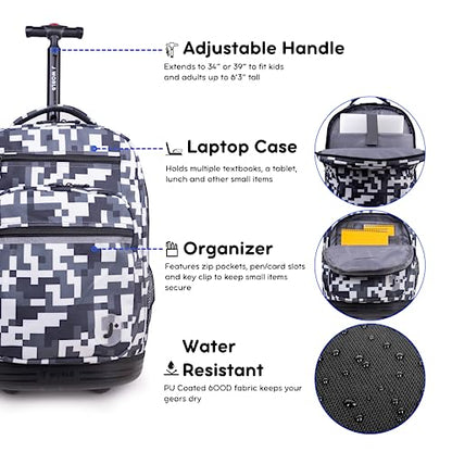J World Sundance Laptop Rolling Backpack for Girls Boys. Roller Bookbag with Wheels, 20 Inch, Camo - color: Camo