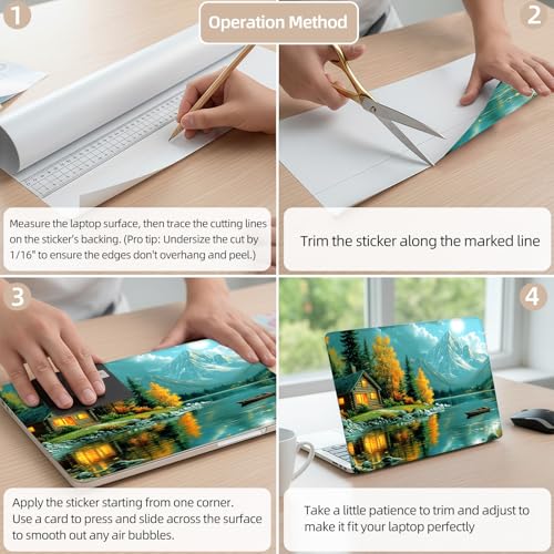 Aesthetic Laptop Skin Cover,12-15.6 Inch Universal Vinyl Sticker Decal,Mountain Lake Cabin Waterproof Scratch-Resistant Notebook Wrap,Removable Residue-Free Protector - color: Mountain Lake Cabin