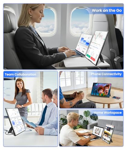Portable Monitor, 16" 1200P FHD Laptop Screen Extender, Detachable Horizontal/Vertical Monitor, Plug & Play Dual Travel Monitor Build-in Speaker for Laptop/Mac/Windows - size: 16" Dual Screen