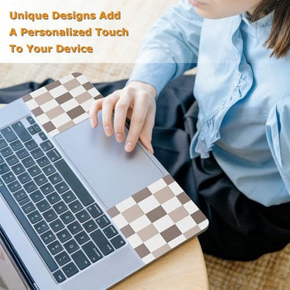 Universal Laptop Skin Sticker with 2 Wrist Pad Decals, 3-Piece Removable Vinyl Laptop Cover, Brown Checkered Waterproof Anti-Scratch, Easy-Trim Fit for 13.3" 14" 15.6" Laptops - color: Brown Checkered