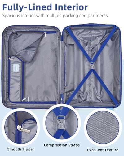 LARVENDER Carry on Luggage Sets 3 Piece, 20 Inch Suitcases, Navy Glow | 22x14x9 Airline Approved, Gradient PC+ABS Hardshell, Smooth 360° Wheels, TSA Lock, 3-Piece Set with Color-matched Backpack - color: Navy Glow 20BP, size: 3 Piece Set (Backpack/TB/20)