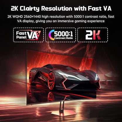 27 Inch 280Hz 240Hz Curved Gaming Monitor WQHD Curved Monitor | 2×HDMI 2.1, 1×DP1.4, Fast VA 1ms 134% sRGB 1500R AI Crosshair PIP/PBP (G27F1Q Pro, One HDMI 2.1 Cable Included) - size: 27 Inch