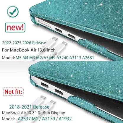 May Chen Case for MacBook Air 13/13.6-inch (M5/M4/M3/M2, 2022-2026 Models A3449 A3240 A3113 A2681), Lightweight | Closes Seamlessly | Ideal for Work Hard Shell Case, Dark Cyan Glitter - color: Dark Cyan Glitter