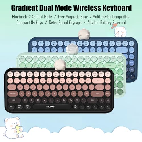 Lomiluskr Colorful Wireless Keyboard, Bluetooth/2.4G Dual Mode, Compact TKL Quiet Membrane Keyboard, Cute Gradient Retro Round Keycaps, Compatible with PC/Laptop/Tablet/Smartphone (Black) - color: Black