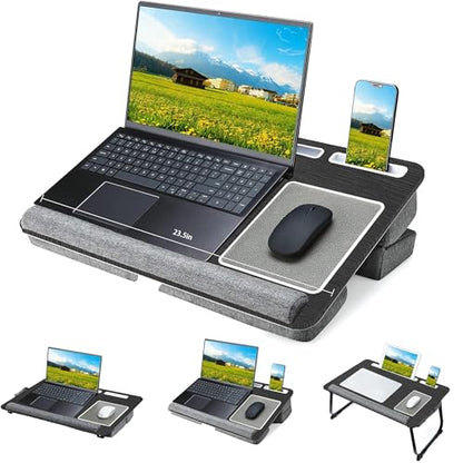 Wdiaodn Adjustable Portable Lap Desk for Laptop with Cushion, Fits Up to 17" Laptop, Computer Tray Table with Tablet & Phone Holder, Foldable Lap Desk for Adults with Mouse Pad & Wrist Rest