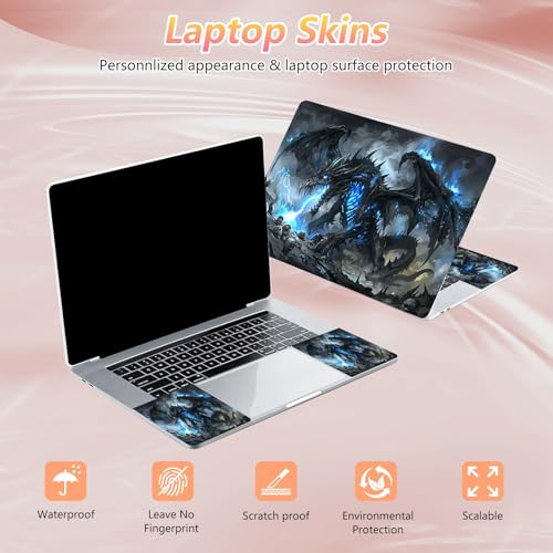 Laptop Skin Sticker Decal 12" 13" 13.3" 14" 15" 15.6",Waterproof Scratch Resistant Vinyl,Reusable Easy to Apply,for MacBook HP Dell Notebooks Netbooks Laptop,2 Wrist Pads,Black Blue Dragon - color: Black Blue Dragon
