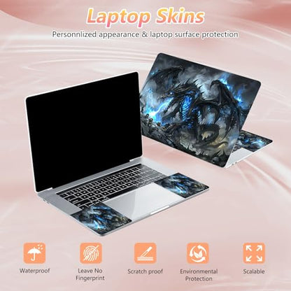 Laptop Skin Sticker Decal 12" 13" 13.3" 14" 15" 15.6",Waterproof Scratch Resistant Vinyl,Reusable Easy to Apply,for MacBook HP Dell Notebooks Netbooks Laptop,2 Wrist Pads,Black Blue Dragon - color: Black Blue Dragon