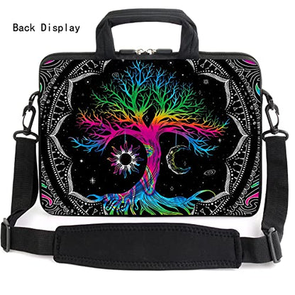AMARY 13" 13.3" laptop sleeve chromebook case adjustable shoulder strap with handle accessory pocket (Colorful Tree) - color: Colorful Tree