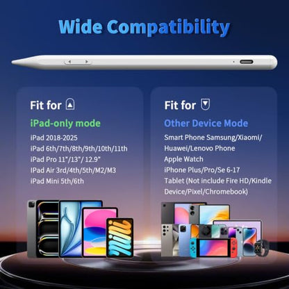 Universal Stylus Pen for iPhone Apple ipad Touchscreen Pencil | 2x Fast Charge,Compatible with iphone Stylus ipad Pro Air Mini, iwatch, Tablet, Nintendo Switch,Android Touch Screens,White - color: White