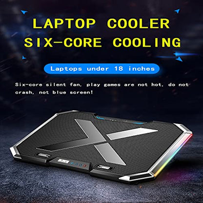 Gaming Laptop Cooler Six Fan Led Screen Two Port RGB Lighting Cooling Pad Notebook Stand for Laptop 12-17 Inch