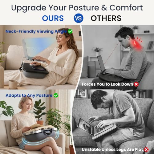 Rimkoo Elevated Lap Desk for 15.6" Laptop, 2-in-1 Dual Laptop Stand with Pillow Cushion, Lightweight Lap Tray for Couch & Bed, Ergonomic Design for Stable Typing & Relaxed Posture, Black