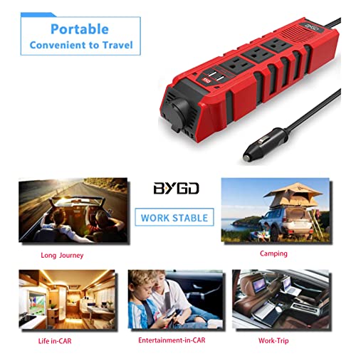150W Car Power Inverter DC 12V to 110V AC Converter with 3 AC Outlets 2 Quick Charger 4.8A Dual USB Ports Cigarette Lighter Socket Charger Adapter - size: 150 Watt/Modified Sine Wave
