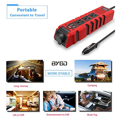 150W Car Power Inverter DC 12V to 110V AC Converter with 3 AC Outlets 2 Quick Charger 4.8A Dual USB Ports Cigarette Lighter Socket Charger Adapter - size: 150 Watt/Modified Sine Wave