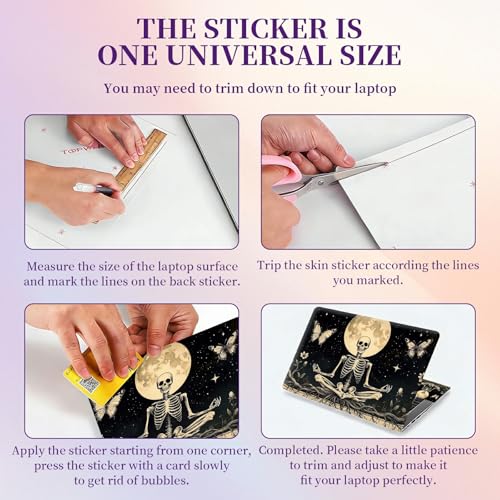 Laptop Skin Sticker Laptop Cover for 12" 13" 13.3" 14" Laptop Stickers,Reusable Skin Sticker Cover Personalized Art Waterproof & Scratch-Resistant Protector Case,Skeleton Skull Moon - color: Skeleton Skull Moon