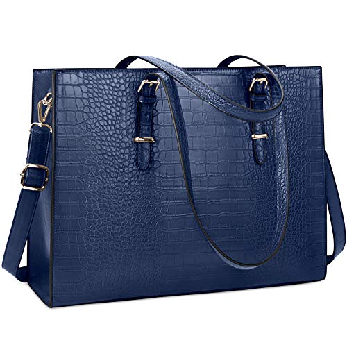 Laptop Bag for Women 15.6 Inch Crocodile Leather Tote Bag Water-resistant Work Briefcase Business Computer Shoulder Bag for Travel Teacher Nurse Professional Handbag - color: Blue