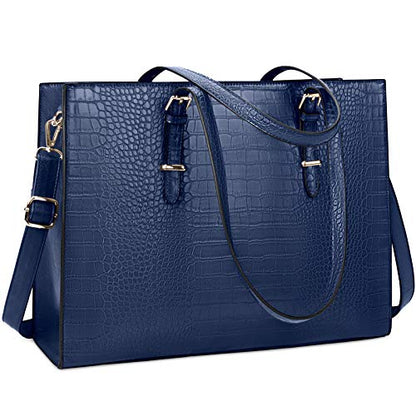 Laptop Bag for Women 15.6 Inch Crocodile Leather Tote Bag Water-resistant Work Briefcase Business Computer Shoulder Bag for Travel Teacher Nurse Professional Handbag - color: Blue