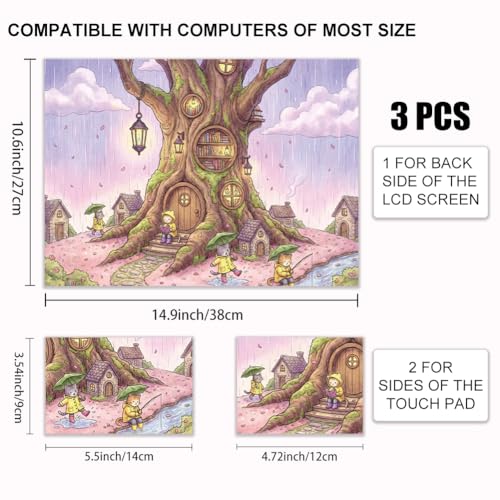 3Pcs Library Laptop Skin Sticker Illustrations Universal Removable Vinyl Stickers Fits for 12.1 13 14 15.6 16 Inch Waterproof Notebook Decal Cover Gift - color: Purple and wood color
