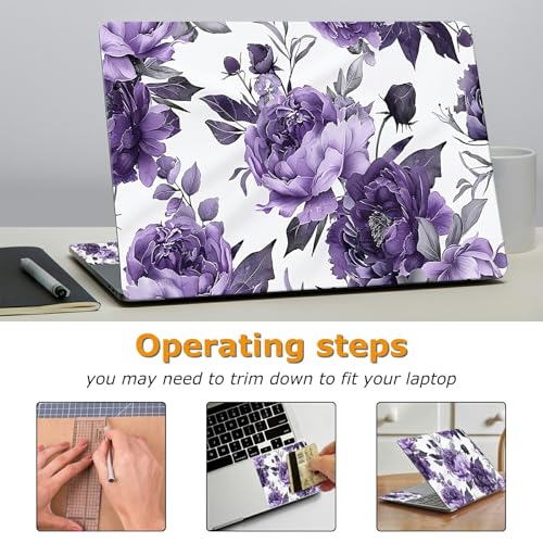 Universal Laptop Skin Sticker with 2 Wrist Pad Decals, 3-Piece Removable Vinyl Laptop Cover, Purple Roses Waterproof Anti-Scratch, Easy-Trim Fit for 13.3" 14" 15.6" Laptops - color: Purple Roses