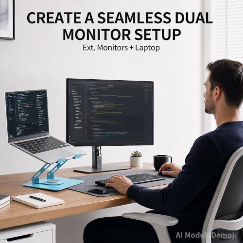 SOUNDANCE 360 Rotating Laptop Stand, Ergonomic Computer Riser for Desk, Adjustable Height Multi-Angle Metal Holder, Foldable Portable Notebook Elevating Base for Office & Home, Blue - color: Blue