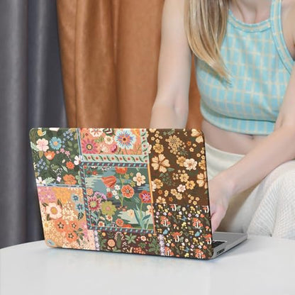 iCasso for MacBook Air 13.6 inch Case 2026 2025-2022 Release M5 M4 M3 M2 Model A3449 A3240 A3113 A2681, Flower Pattern Sturdy Protective Hard Shell Case Cover for Mac Book Air 13 inch,Brown - color: Brown Flower Patchwork