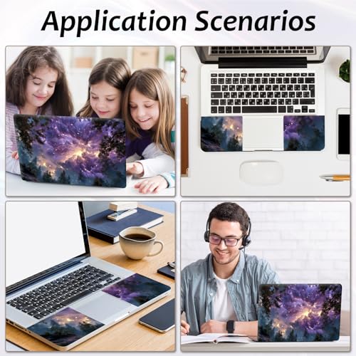 Laptop Skin 12.1-15.6 inch Removable Universal Reusable Laptop Sticker Decal,Waterproof No Residue Vinyl Cover,Scratch-Resistant Cuttable Full Wrap Sticker for Notebook, Purple Starry Nebula Forest - color: Purple Starry Nebula Forest