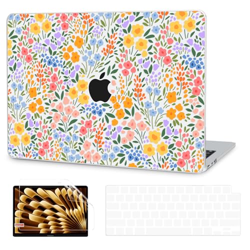 G JGOO Compatible with MacBook Air 13 inch Case 2026 2025-2022 M5 A3449 M4 A3240 M3 A3113 M2 A2681, Clear Hard Shell for MacBook Air 13.6 inch Case + Keyboard Cover+ Screen Protector, Colorful Floret - color: Colorful Florets