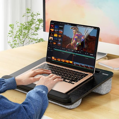 Besign LT08 Laptop Stand, Portable Lap Desk with Pillow Cushion, Fits up to 14 inch Laptop, with Anti-Slip Strip for Desk, Sofa & Bed, Black and Gray - color: Black and Gray