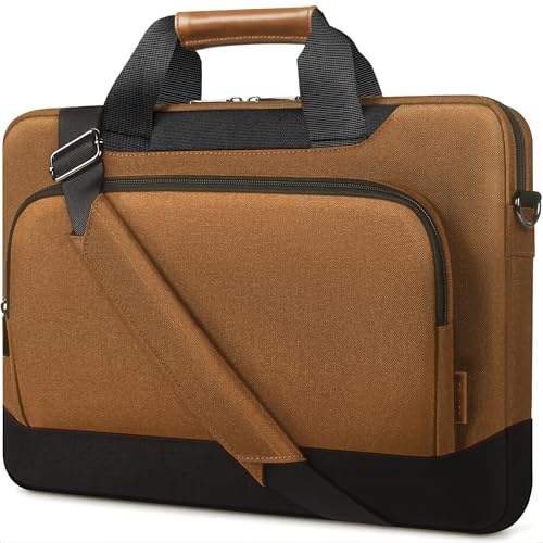 DOMISO 17-17.3 Inch Laptop Bag Large Capacity Shoulder Bag Laptop Case for 17 Inch HP/Dell/Lenovo Waterproof Padded Computer Bag with Handle for Women Men, Brown - color: Brown, size: 17 - 17.3 Inch