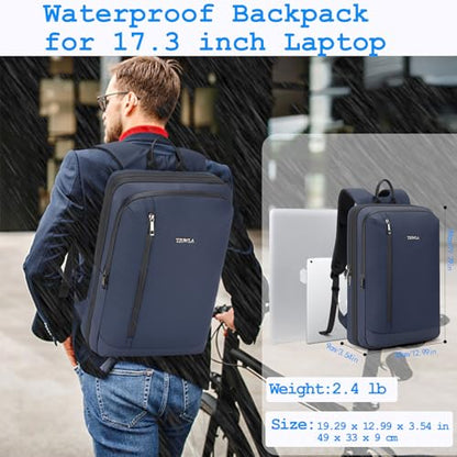 Tzowla Business Commute Laptop Backpack Fit 17.3 Inch Laptop,Slim & Expandable Waterproof Work Backpacks with Luggage Strap,Travel Lightweight Bag Gift for Men Women(Blue) - color: Blue