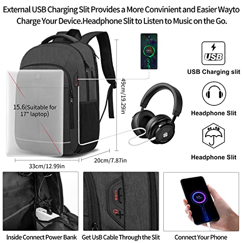 17.3 Inch Laptop Backpack, School Backpack,Large TSA Travel Carry on Backpack,College Student Bookbag with USB Port,Teenagers Water Resistant Computer Bagpack Gift for Men Women,Grey - color: 17.3 Inch-grey