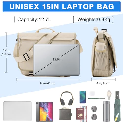 VASCHY Messenger Bag for Women,Water Resistant Casual Satchel Briefcase Fashion Laptop Work Bag Crossbody Shoulder Satchel for College Campus Apricot - color: Apricot