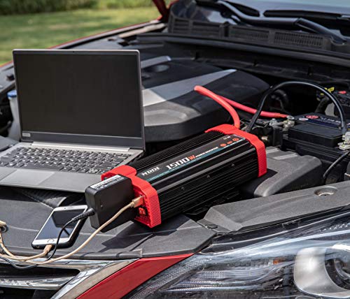 1500W Car Power Inverter Adapter | 12V DC to 110V AC Car Converter Charger Adapter with Dual 3.1A USB Port and AC Outlets Quick Charging - size: 1500W