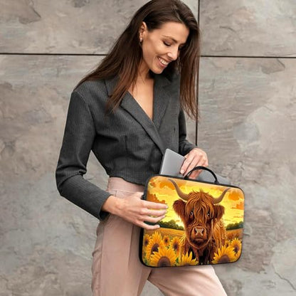 14 15 15.4 15.6 inch Laptop Handle Bag Computer Bag, Pouch Holder Notebook Sleeve Cover Soft Case Compatible for Dell,Lenovo,Toshiba HP, Asus Notebook-Sunflower Highland Cow - color: Sunflower Highland Cow