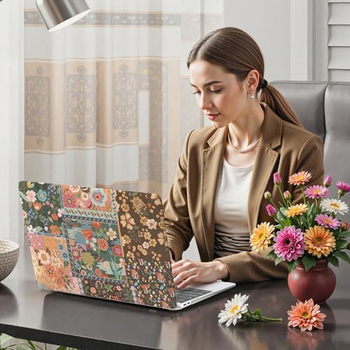 iCasso for MacBook Air 13 inch Case 2020 2019 2018 Release A2337 M1 A2179 A1932, Flower Hard Shell Protective Case for MacBook Air 13.3 inch + Keyboard Cover + Screen Film, Brown Flower - color: Brown Patchwork