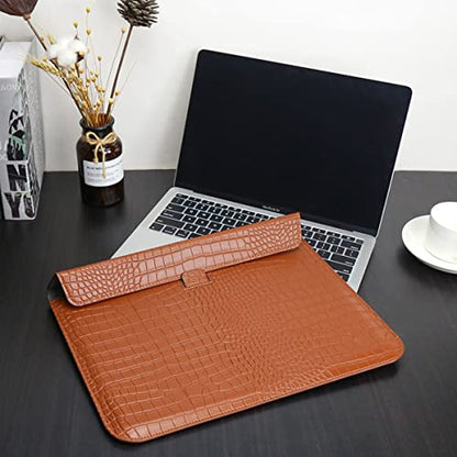 Laptop Sleeve with Stand, Crocodile Grain PU Leather Flap Bags for 2023-2026 MacBook Air 15 inch A3448 A3241 M5 M4 M3 M2 Pro 16 M1 A2485 2019-2026 Notebook Bag Pro Retina 15 2012-2019, Brown - color: Brown