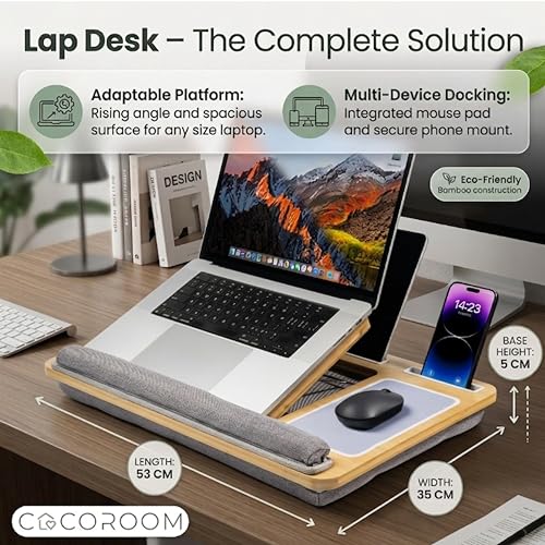 Lap Desk for Laptop – Bed Desk Tray Table with Cushion, 5 Angles, Phone & Tablet Holder, Mouse Pad & Ventilation – Laptop Stand, Lap Table, Couch Desk for 15”-17” Laptops (Gray) - color: Gray
