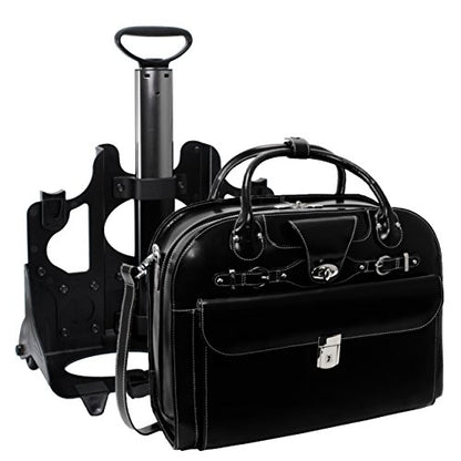 McKlein ROSEVILLE, Top Grain Cowhide Leather, 15" Leather Detachable -Wheeled Ladies' Laptop/Computer & Tablet Business Briefcase Bag/Women's Rolling Overnight Travel Bag, Removable trolley case - color: Black
