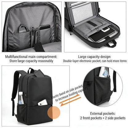 LINGYUE Business Travel Backpack With USB Charging Port, Durable Nylon Laptop Fits 15.6 Inch Notebook, Waterproof Resistant Anti-Theft Bag For Work School, Black(Gray)