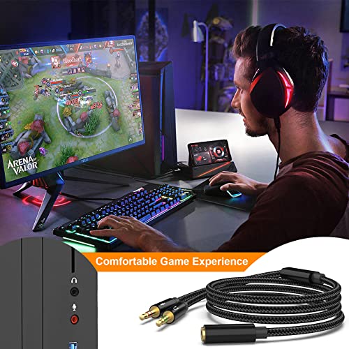 Headphone Splitter Mic Cable, 3.5mm Female to Dual Male Audio Stereo Y Splitter Compatible with HyperX Cloud II/Cloud Alpha/Cloud Flight/Cloud Silver, Astro A10 A40 for PC, Laptop, Desktop