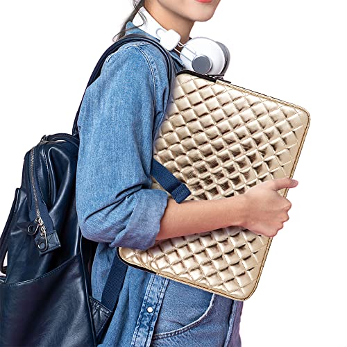 TRIUMPH VISION Puffy Laptop Sleeve Pouch Case Protective Bag Lined Padded | Puffy Laptop Case 11 12 in Quilted Leather Protection Shockproof Cushion Padding Fashion with Pocket Safe Golden - color: Gold Quilted, size: 11-12 Inch
