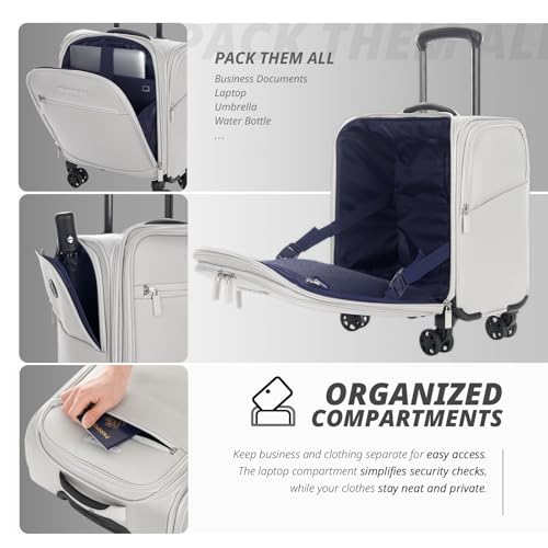 Verage Underseat Carry On Luggage with Wheels,14.5-Inch,Cloud Gray | Personal Item Bag,Airline Approved, Laptop Compartment, USB Charging Port - color: Cloud Gray, size: 14.5-Inch Plus Underseat
