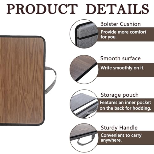 Portable Laptop Desk Fits Up to 16“ Laptops, Built-in Cushion,Lap Stand for Bed & Couch & Carpet, Great for Home & Office,Lap Desk with Cushion (Brown, Medium) - color: Brown
