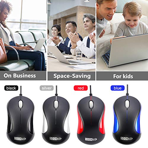 Wired Mouse,Mini Optical Computer Mouse with Ergonomic Design for Laptop, Chromebook, PC, Desktop, Mac, Notebook-Red by SOONGO - color: Red